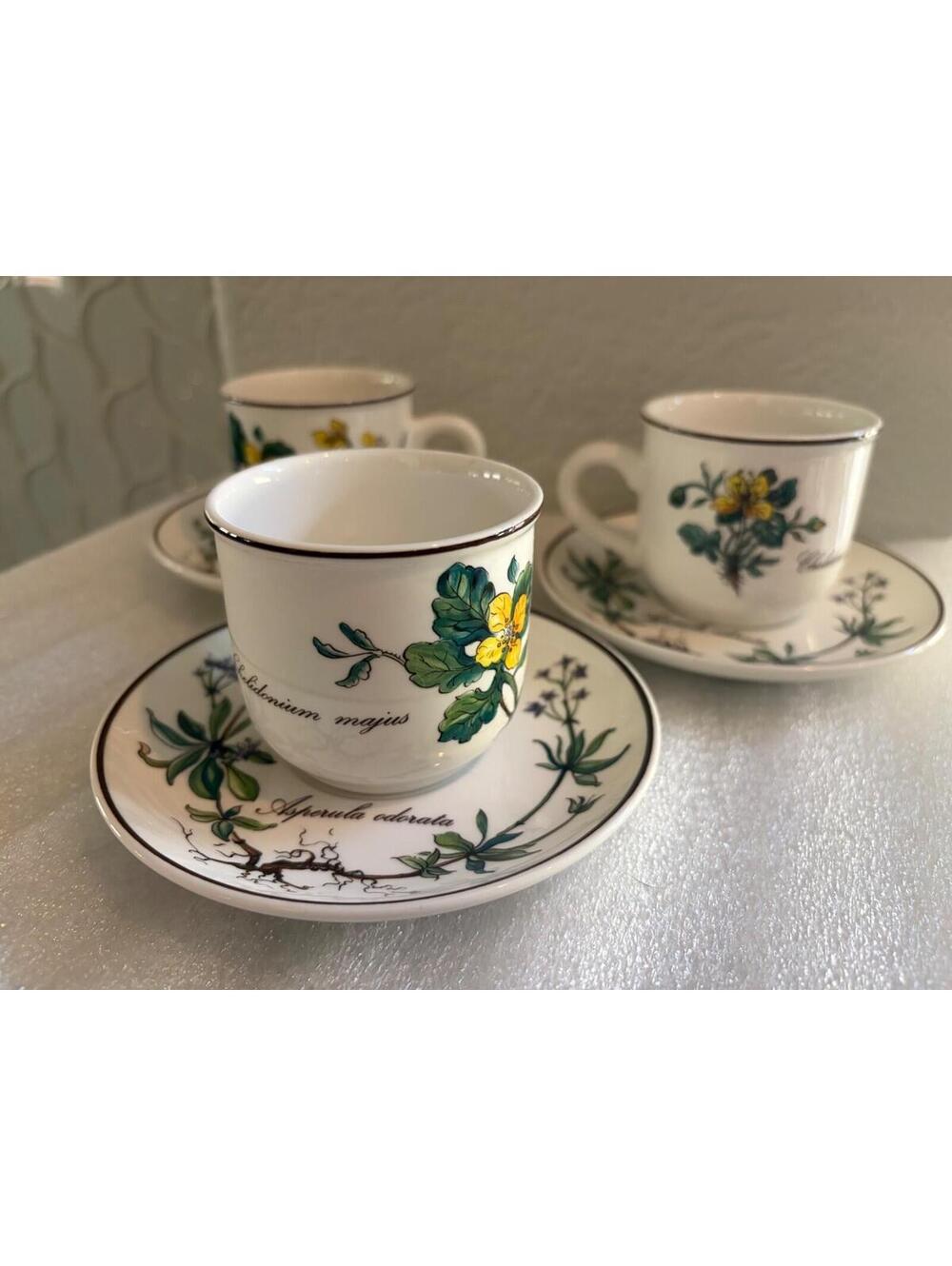 Set of 3 Villeroy & Boch Botanica Flat  Cup & Saucers